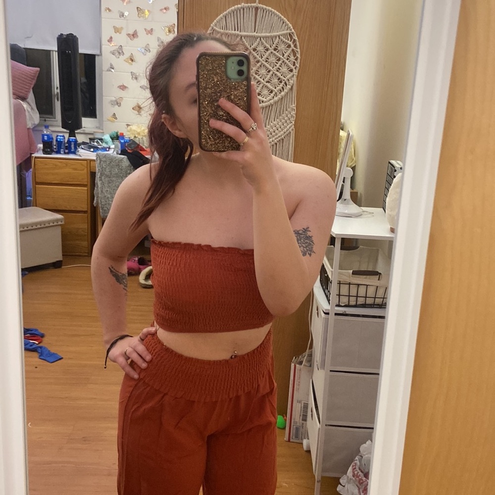 Shein Summer Orange Tube Top and Flare Pants Set